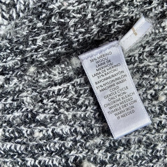 Lou & gray black white tight knit long sleeve open cardigan sweater marled XS - Picture 6 of 8